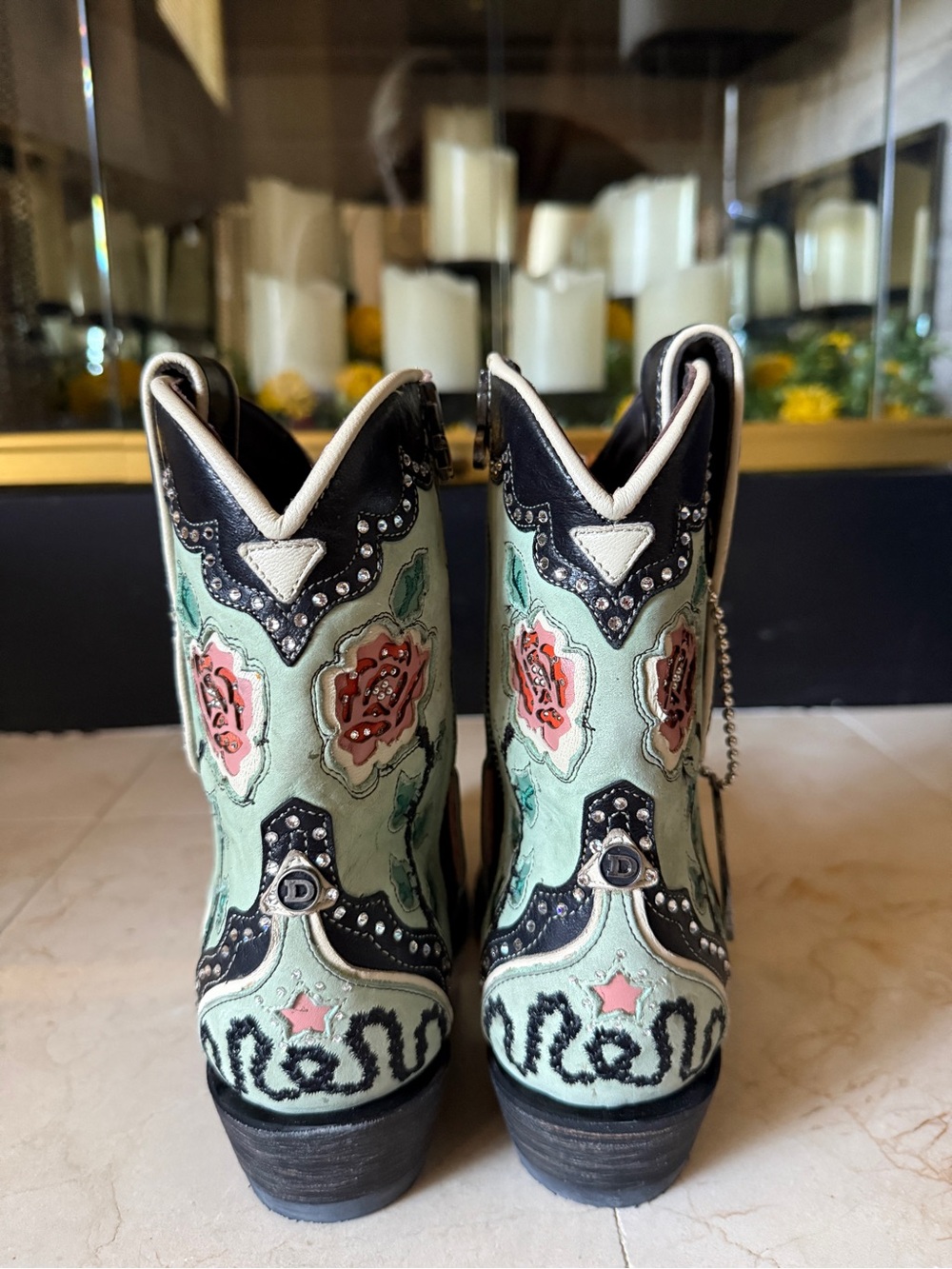 Double D Ranch & Old Gringo Mint & Black Embroidered Women's Western Booties Sz - Picture 4 of 11